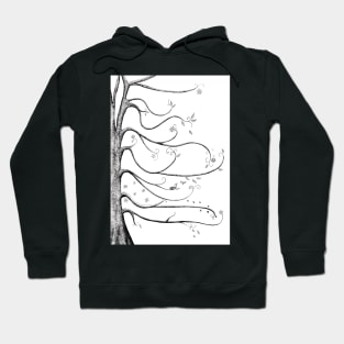 Four Seasons Tree of Life Ink Illustration in Black and White Hoodie